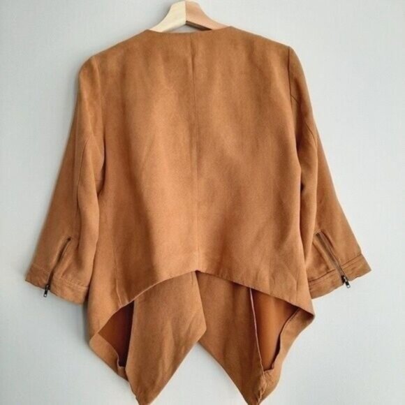 VERO MODA Faux Suede Open Front Light Jacket Tan Sz M - Picture 6 of 10